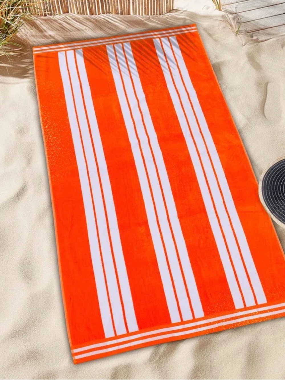 2 NEW Large King Crab Orange Striped Oversized Cabana Cotton Beach Towels